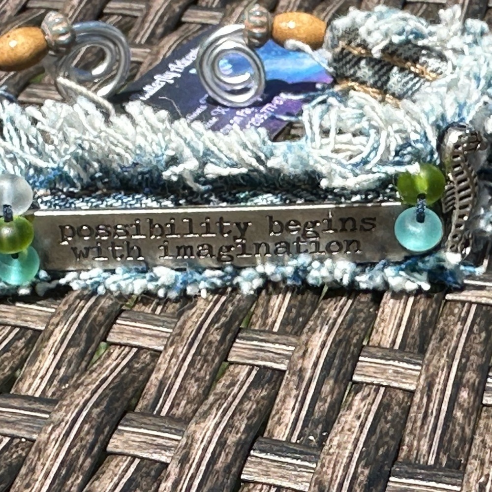 Hand Sewn Blue Jean Cuff Bracelet - Picture 4 of 5